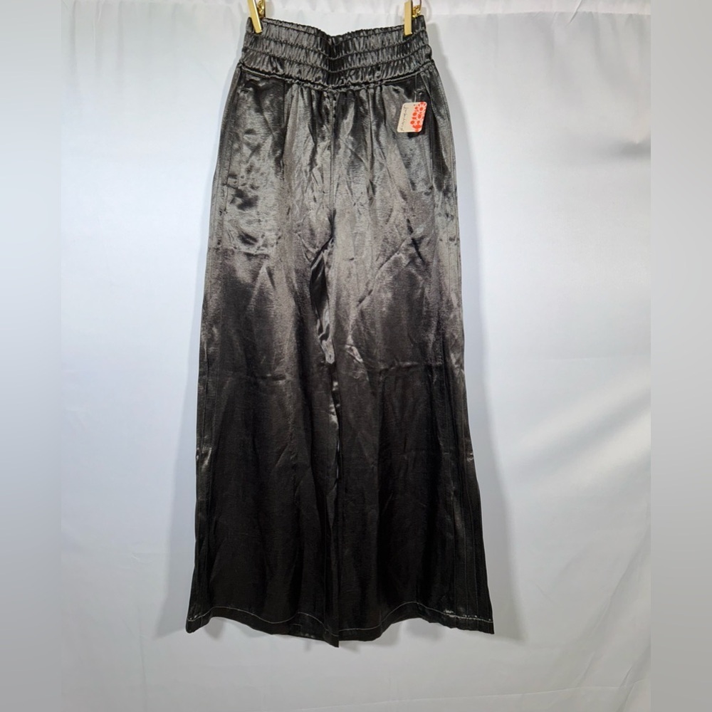 NWT Free People Olive Satin Wide-Leg Pants